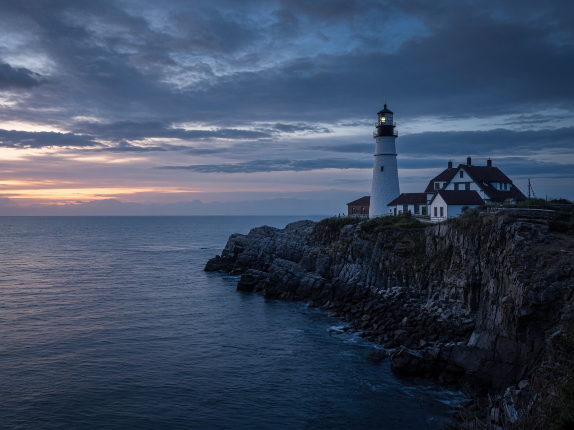 Coastal lighthouse at dusk