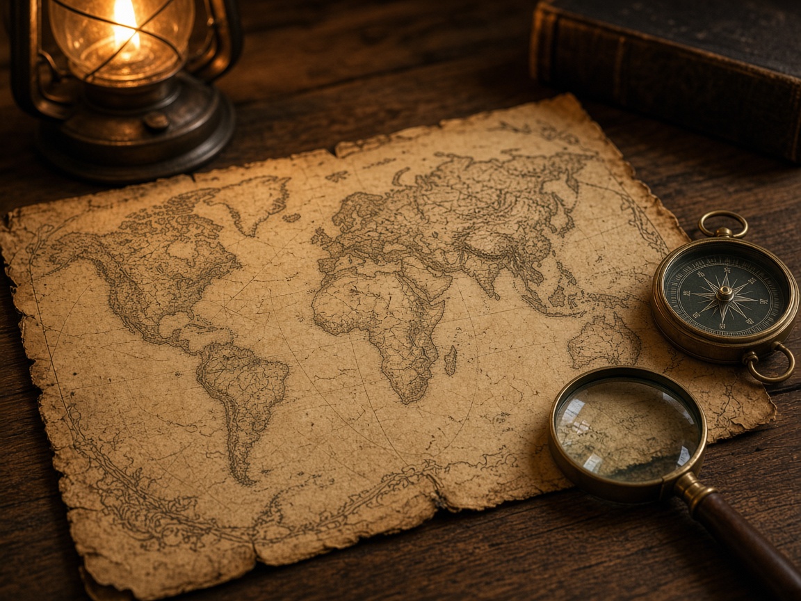 Historic world map with compass